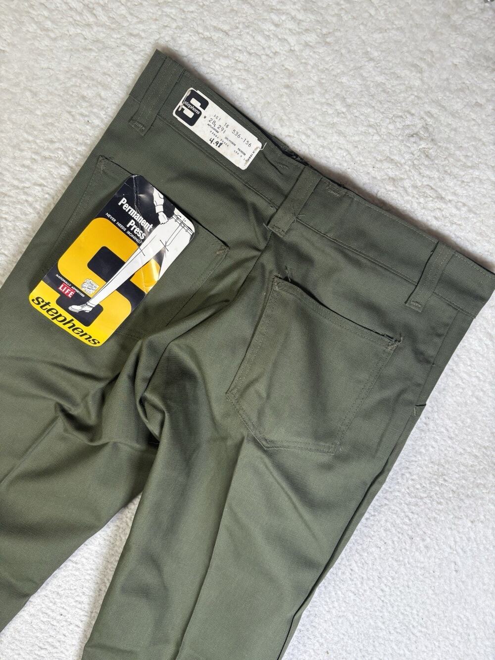 Vintage Stephens Pants Mens 28x29 Army Green Permanent Press 60s 70s Disco NOS